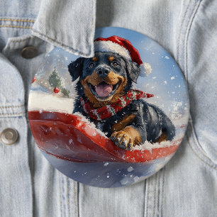 Rottweiler hund i släde Låt det snöa jul Knapp