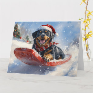 Rottweiler Hund i Släde Låt det Snöa Jul Kort