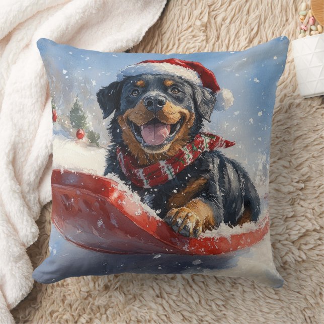 Rottweiler Hund i Släde Låt det Snöa Jul Kudde (Filt)