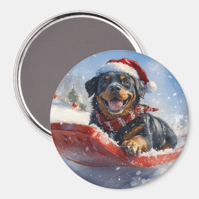 Rottweiler Hund i Släde Låt det Snöa Jul Magnet (Front/Back)