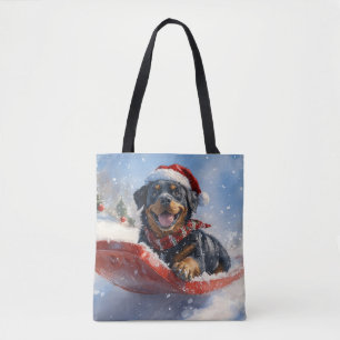 Rottweiler Hund i Släde Låt det Snöa Jul Tygkasse