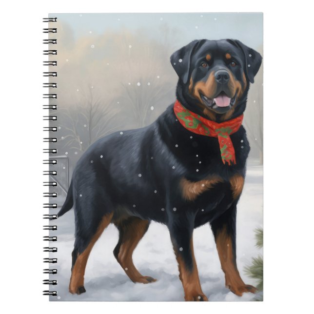 Rottweiler Hund i Snö jul Anteckningsbok (Framsidan)