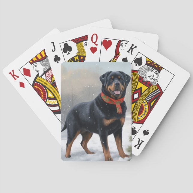 Rottweiler Hund i Snö jul Casinokort (Baksidan)
