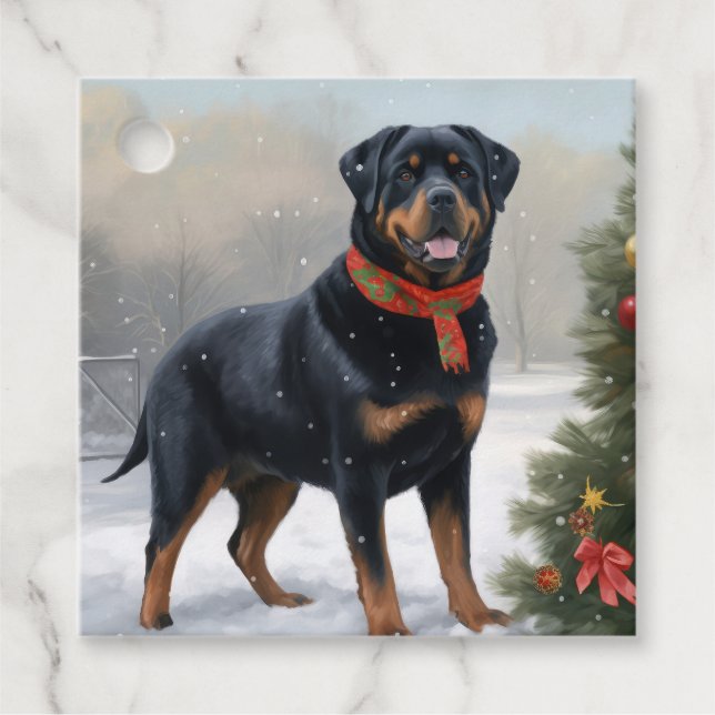 Rottweiler Hund i Snö jul Gåvor Etiketter (Framsida)