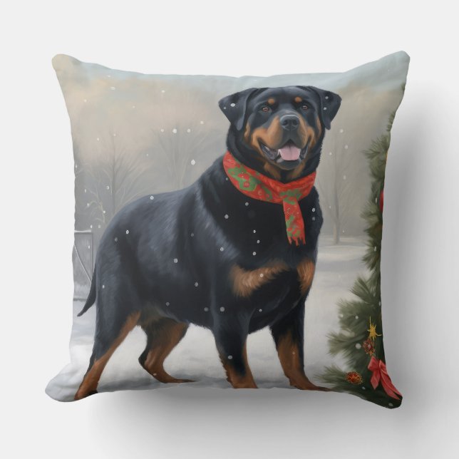 Rottweiler Hund i Snö jul Kudde (Framsida)