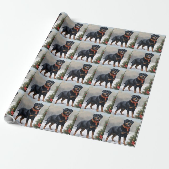 Rottweiler Hund i Snö jul Presentpapper (Utrullad)