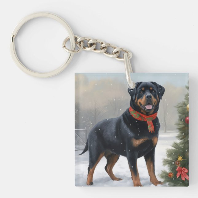 Rottweiler hund i snö julen (Framsidan)