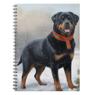 Rottweiler hund i snö julen anteckningsbok