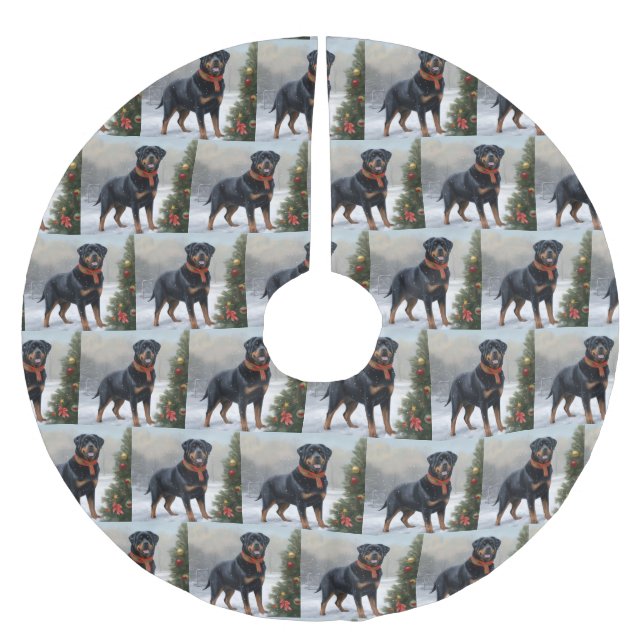 Rottweiler hund i snö julen julgransmatta borstad polyester (Framsidan)