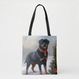 Rottweiler hund i snö julen tygkasse