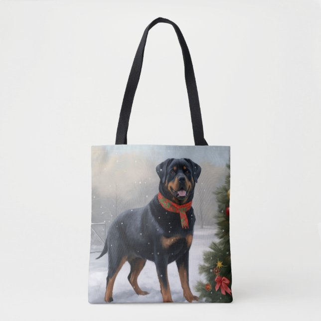 Rottweiler hund i snö julen tygkasse (Framsida)