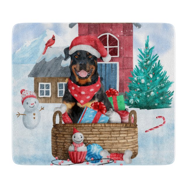Rottweiler Hund I snö julhus Hund House (Framsidan)