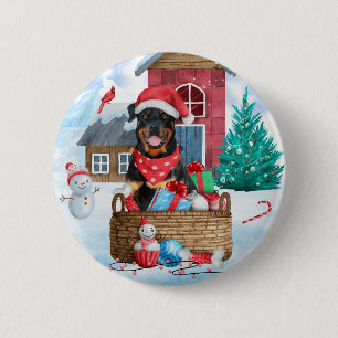 Rottweiler Hund I snö julhus Hund House Knapp
