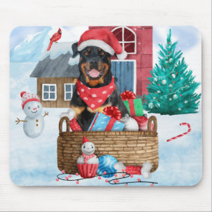 Rottweiler Hund I snö julhus Hund House Musmatta