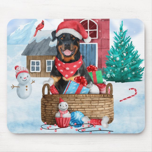Rottweiler Hund I snö julhus Hund House Musmatta (Framsidan)