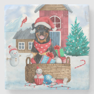 Rottweiler Hund I snö julhus Hund House Stenunderlägg