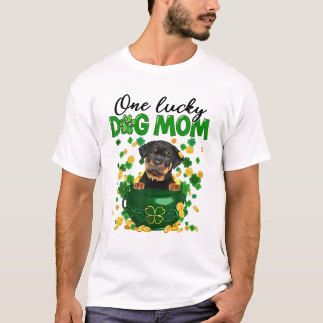 Rottweiler Hund Irish Grönt Shamrock St Patrick T Shirt (Framsida)
