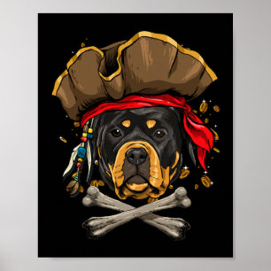 Rottweiler Hund Jolly Roger Flagga Crossbone Pirat Poster