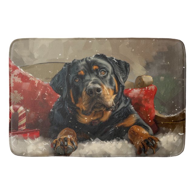 Rottweiler Hund jul Festive Badrumsmatta (Framsidan)