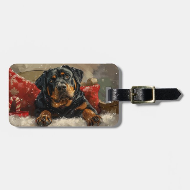 Rottweiler Hund jul Festive Bagagebricka (Horisontell Framsida)
