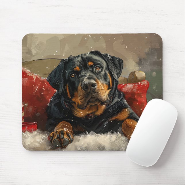 Rottweiler Hund jul Festive Musmatta (Med mus)