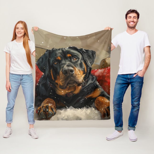 Rottweiler Hund Jul Festlig Fleecefilt (På plats)