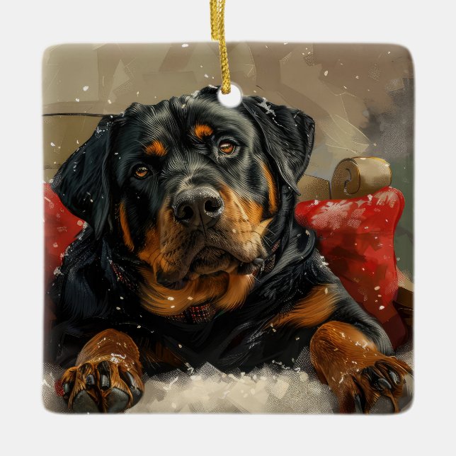 Rottweiler Hund Jul Festlig Julgransprydnad Keramik (Framsida)