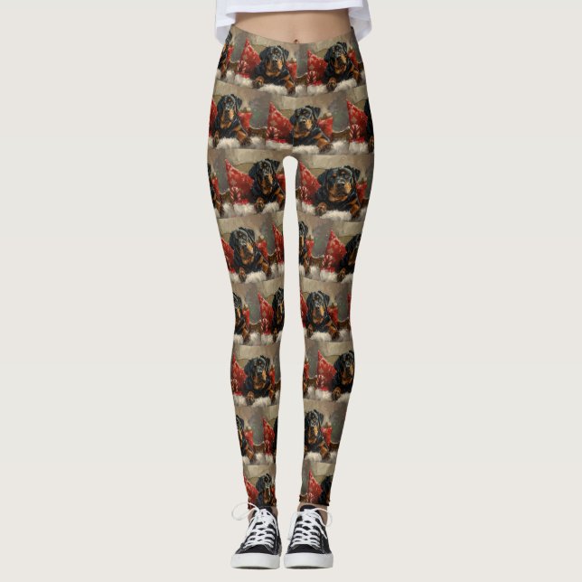 Rottweiler Hund Jul Festlig Leggings (Framsida)