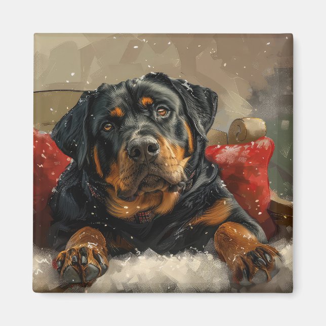 Rottweiler Hund Jul Festlig Magnet (Framsidan)