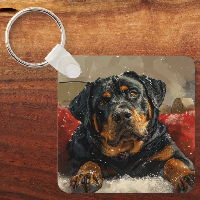 Rottweiler Hund Jul Festlig Nyckelring (Framsida)
