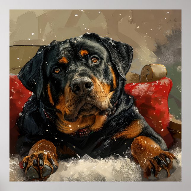 Rottweiler Hund Jul Festlig Poster (Framsidan)