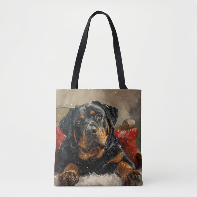 Rottweiler Hund Jul Festlig Tygkasse (Framsida)