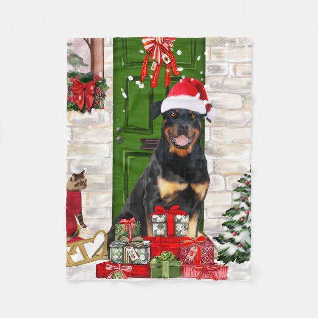 Rottweiler Hund jul Fleecefilt (Framsidan)