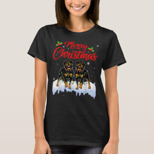Rottweiler Hund jul Ljus Roligt Hat Santa Julafton T Shirt