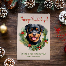 Rottweiler Hund jul Lycklig Pawlidays Howlidays Julkort