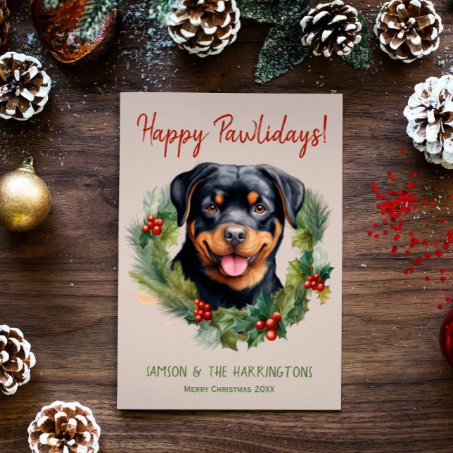 Rottweiler Hund jul Lycklig Pawlidays Howlidays Julkort (Skapare uppladdad)