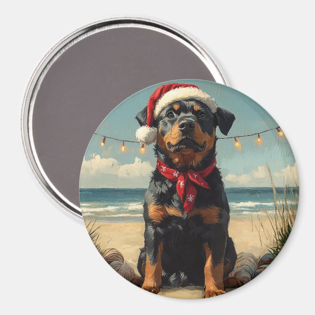 Rottweiler Hund Jul Vintage Strand Magnet (Front/Back)