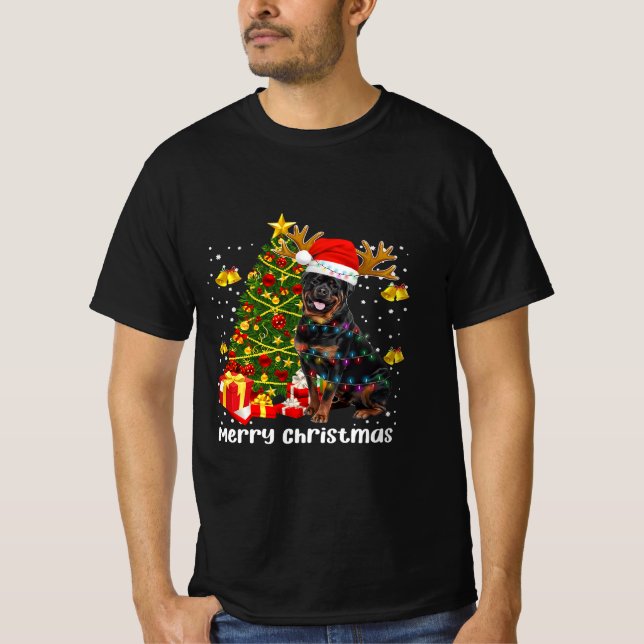 Rottweiler Hund Julgran Santa Julafton Light T Shirt (Framsida)