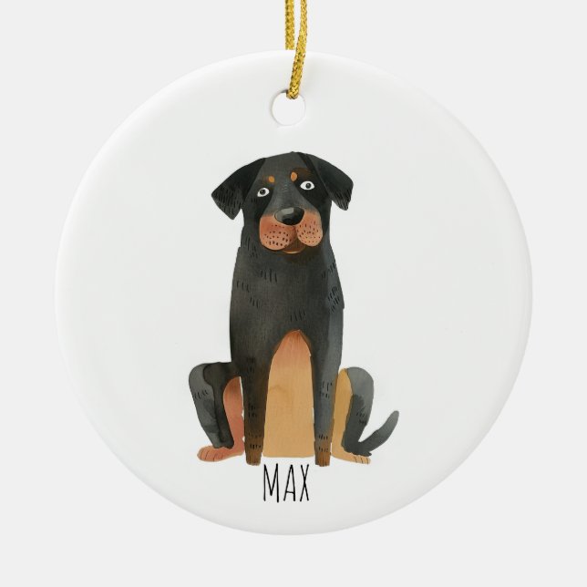 Rottweiler Hund Julgransprydnad Keramik (Framsidan)