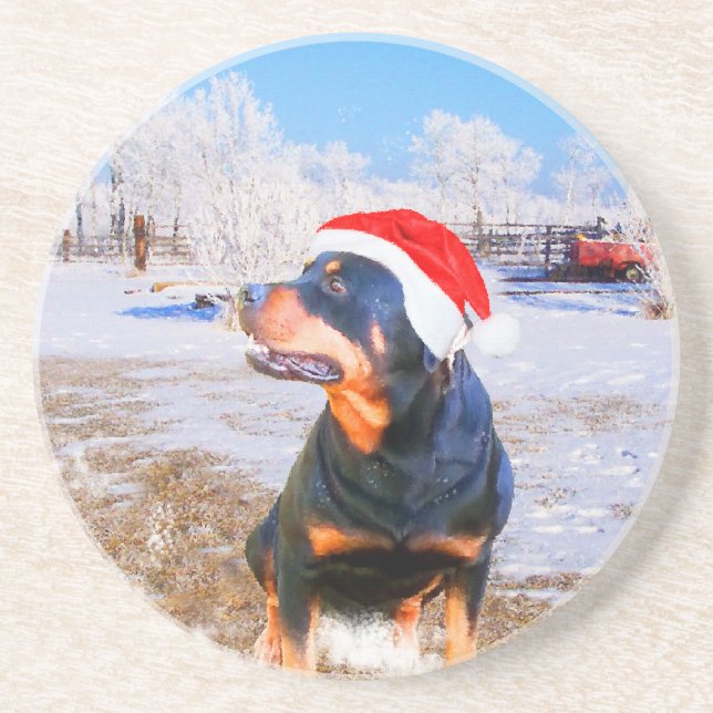 Rottweiler Hund julmålning Underlägg Sandsten (Framsidan)