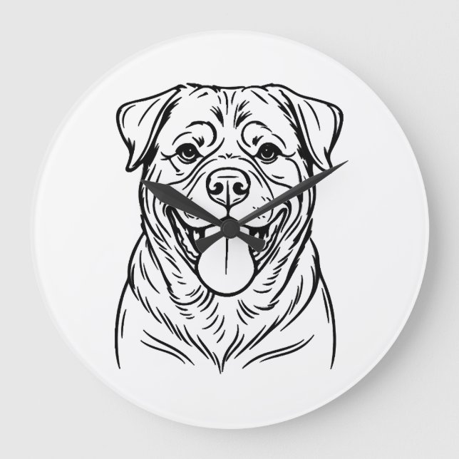 Rottweiler Hund Linje Konst � minimalistisk konst  Stor Klocka (Framsida)