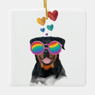 Rottweiler Hund med Hearts Valentine Day Julgransprydnad Keramik