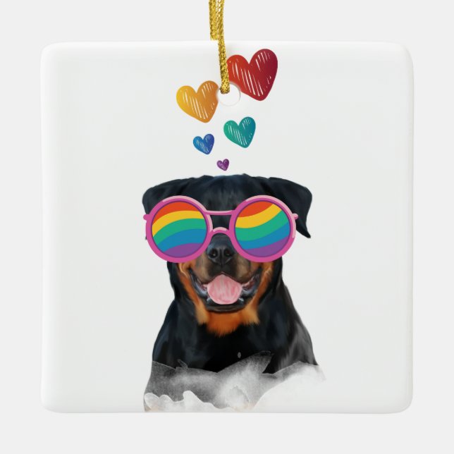 Rottweiler Hund med Hearts Valentine Day Julgransprydnad Keramik (Framsida)