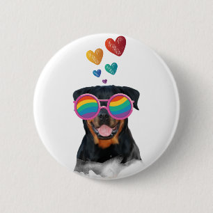 Rottweiler Hund med Hearts Valentine Day Knapp