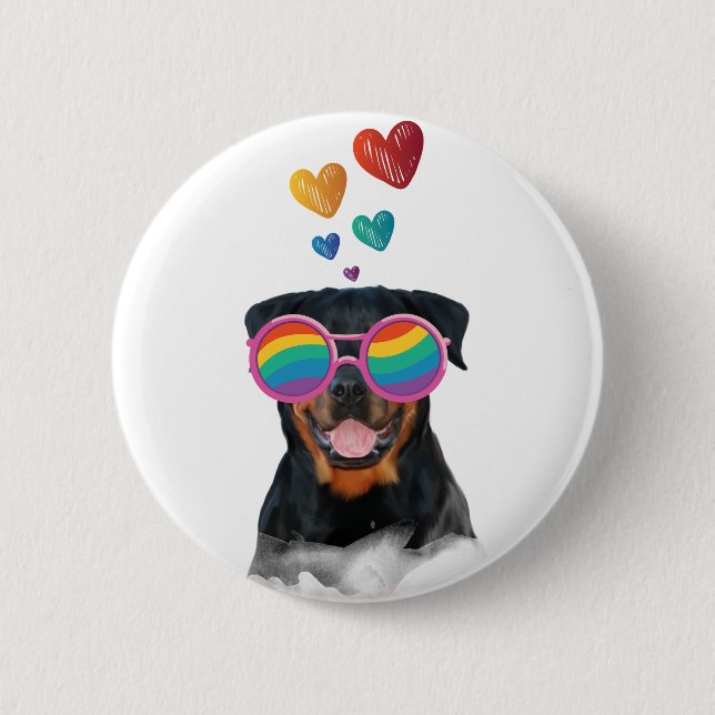 Rottweiler Hund med Hearts Valentine Day Knapp (Framsida)