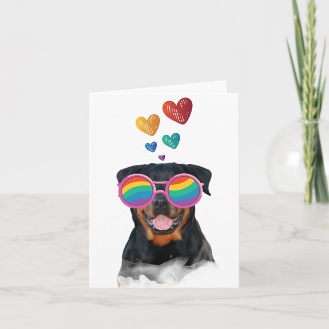 Rottweiler Hund med Hearts Valentine Day Kort (Framsida)