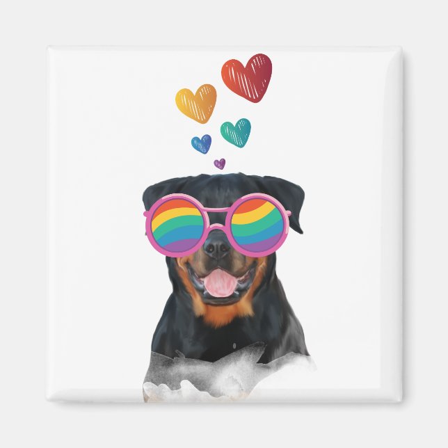 Rottweiler Hund med Hearts Valentine Day Magnet (Framsidan)
