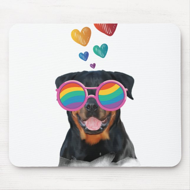 Rottweiler Hund med Hearts Valentine Day Musmatta (Framsidan)