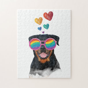 Rottweiler Hund med Hearts Valentine Day Pussel