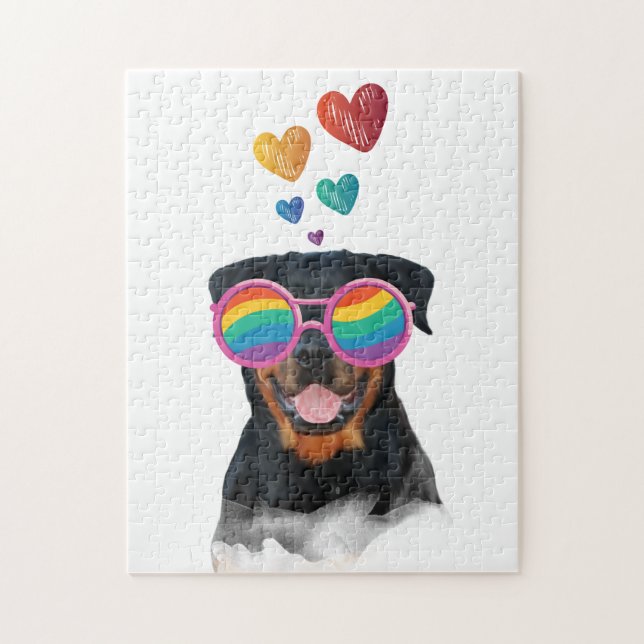 Rottweiler Hund med Hearts Valentine Day Pussel (Vertikal)